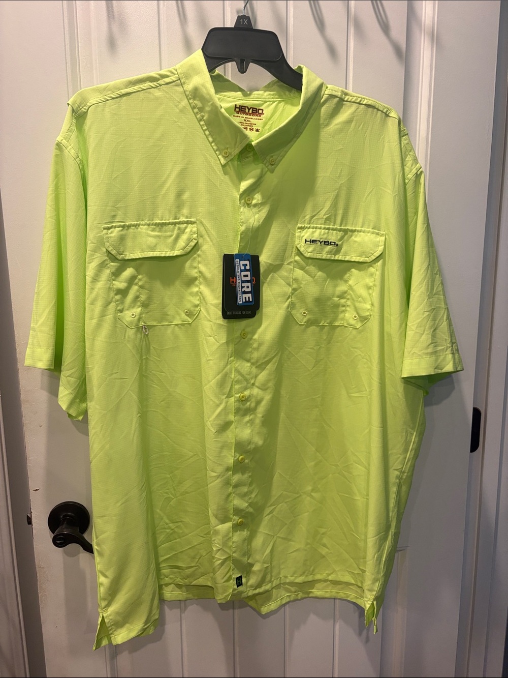 Men’s HeyBo BACA grande Short-Sleeve fishing Shirt in Neon Yellow XXL NWT